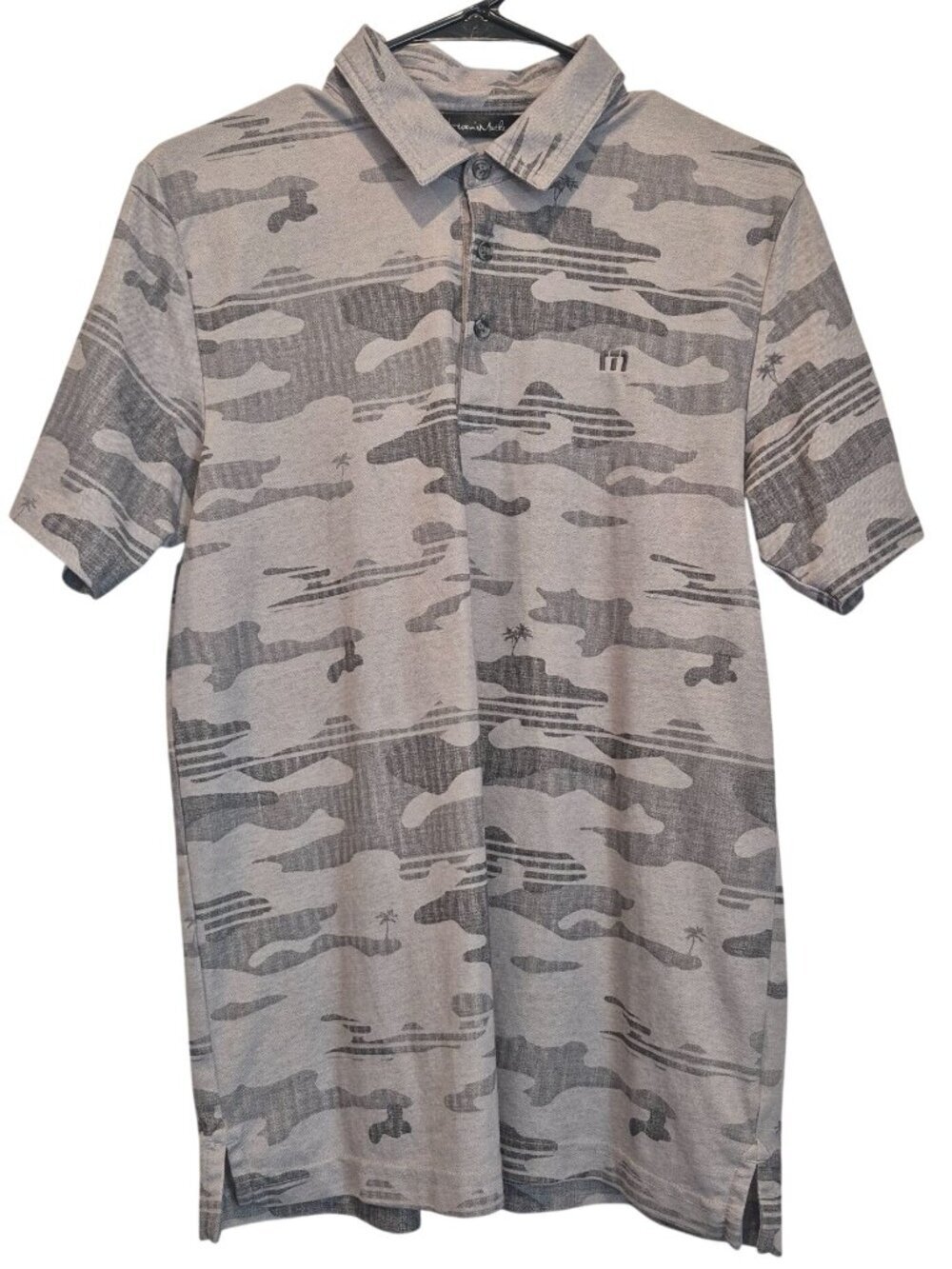 Travis Mathew Camo Polo Shirt Gray Pima Cotton Blend Tropical Golf Hawaii Mens M